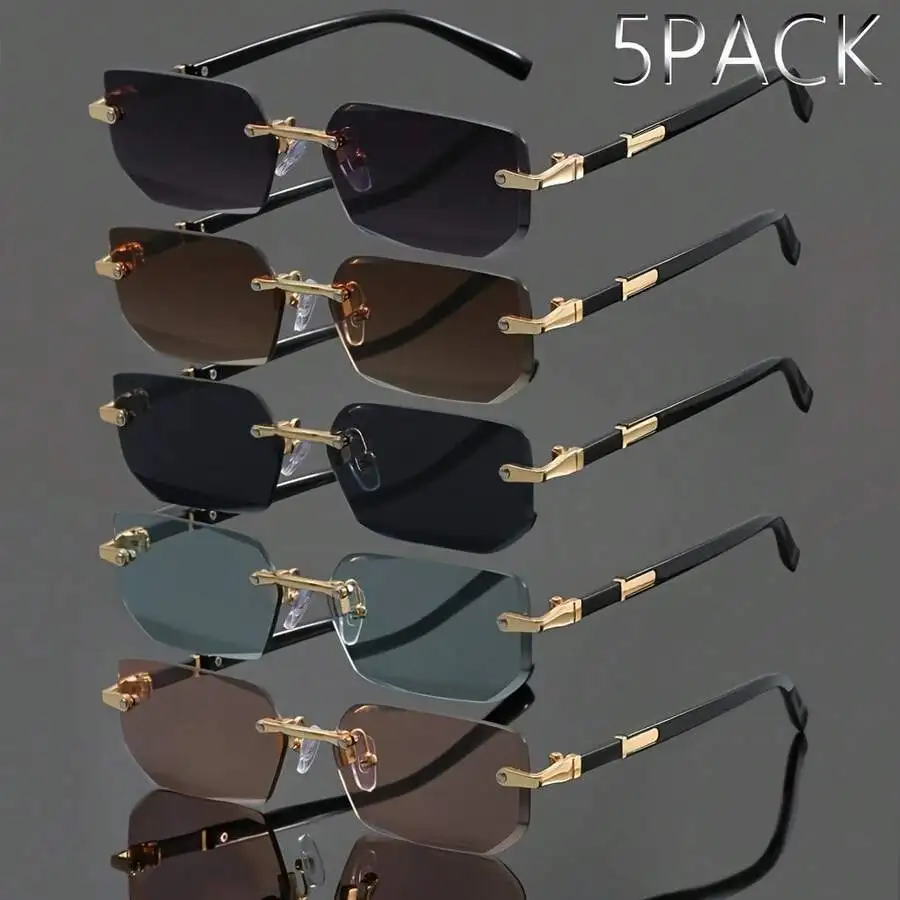 5 Pack Frameless Metal Sunglasses For Adults - Retro Rectangle Tear Drop Style Casual Streetwear
5 Pack Frameless Metal Sunglasses For Adults - Retro Rectangle Tear Drop Style Casual Streetwear