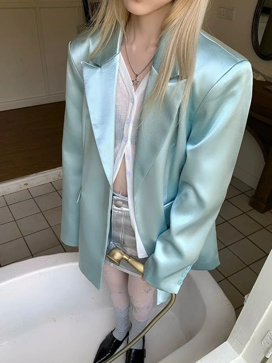 Pearl Green Faux Silk Blazers Jacket Acetic Acid Satin Coat Jacket Women's Spring Autumn New Casual Premium Long Sleeve Suit
Pearl Green Faux Silk Blazers Jacket Acetic Acid Satin Coat Jacket Women's Spring Autumn New Casual Premium Long Sleeve Suit