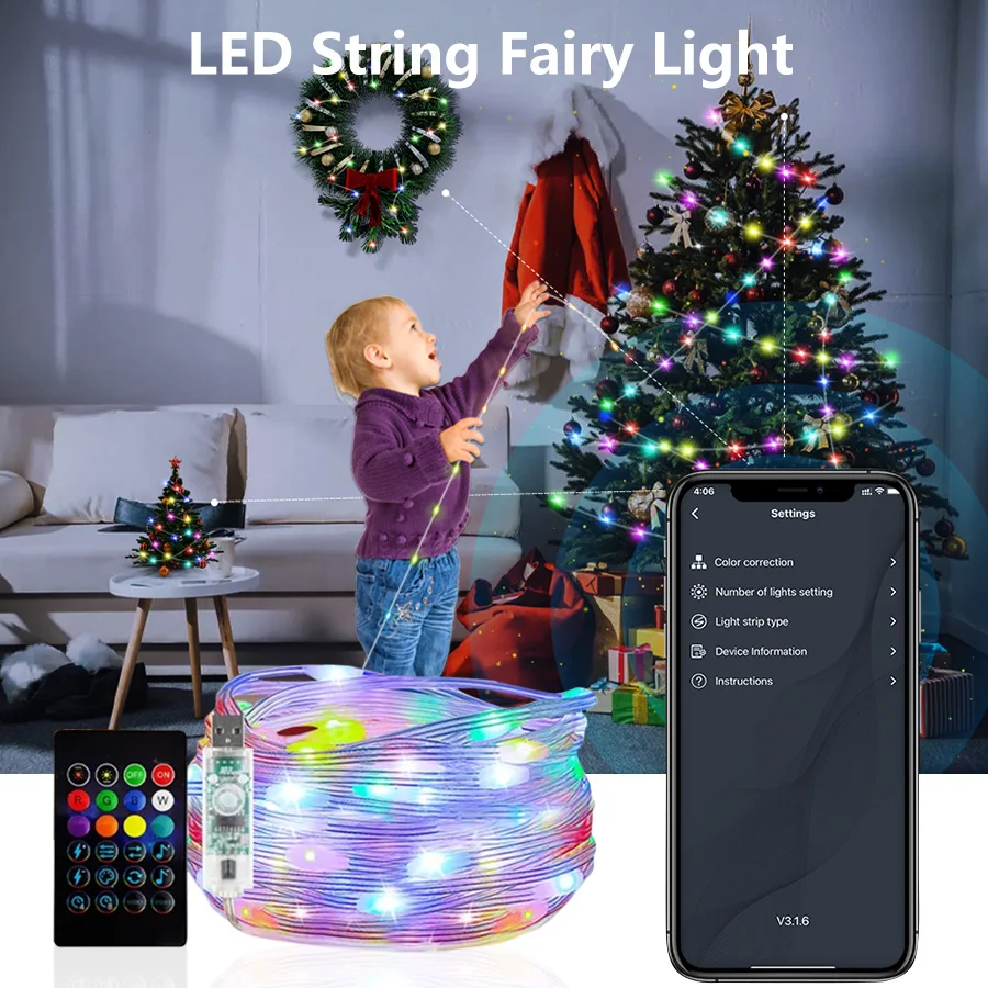 5M/10M LED String Light USB Powered Bluetooth RGB Colorful Fairy Light Garland for Home Holiday Party Proposal Wedding Decor
5M/10M LED String Light USB Powered Bluetooth RGB Colorful Fairy Light Garland for Home Holiday Party Proposal Wedding Decor