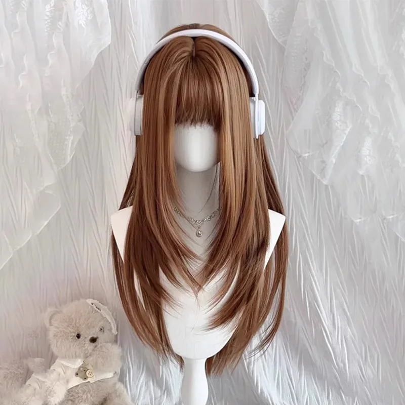 High-level wig female long straight hair wig cover orange brown Korean natural whole head cover
High-level wig female long straight hair wig cover orange brown Korean natural whole head cover