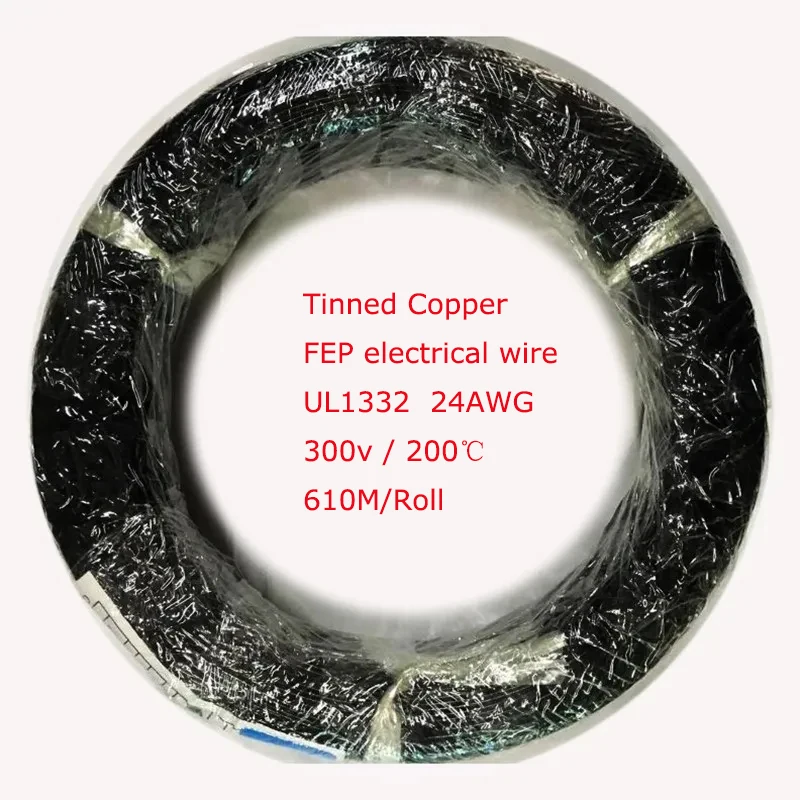 610M/Roll UL1332 24AWG FEP Electric Wire 300V Tinned Copper Cable FT1 / VW-1 Oil Resistant Heat-resistant Cord
610M/Roll UL1332 24AWG FEP Electric Wire 300V Tinned Copper Cable FT1 / VW-1 Oil Resistant Heat-resistant Cord