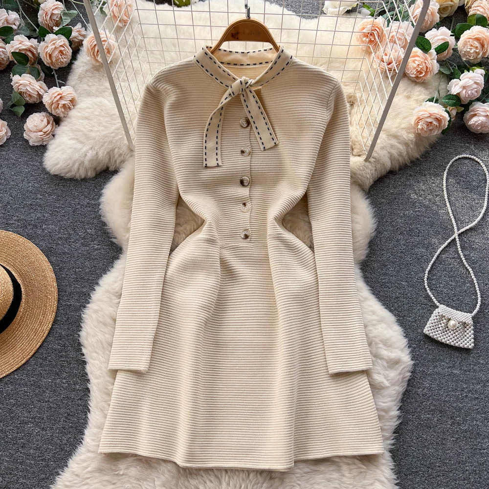 2022 Winter French Knitted Sweater Dress Women Solid Casual Sweet Party Mini Dresses Female Clothing Slim Elegant Knitwear Dress
2022 Winter French Knitted Sweater Dress Women Solid Casual Sweet Party Mini Dresses Female Clothing Slim Elegant Knitwear Dress
