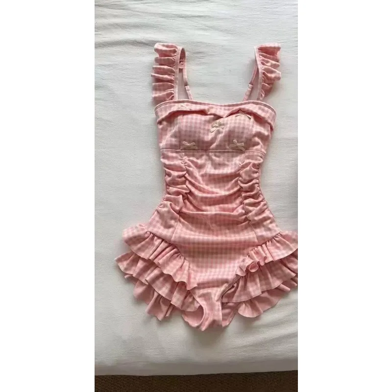 Sweet Plaid Ruffle Edge Flying Sleeve Square Collar One Piece Swimsuits 2026 Summer New Lolita Thin Bow Casual Beach Swim Women
Sweet Plaid Ruffle Edge Flying Sleeve Square Collar One Piece Swimsuits 2026 Summer New Lolita Thin Bow Casual Beach Swim Women