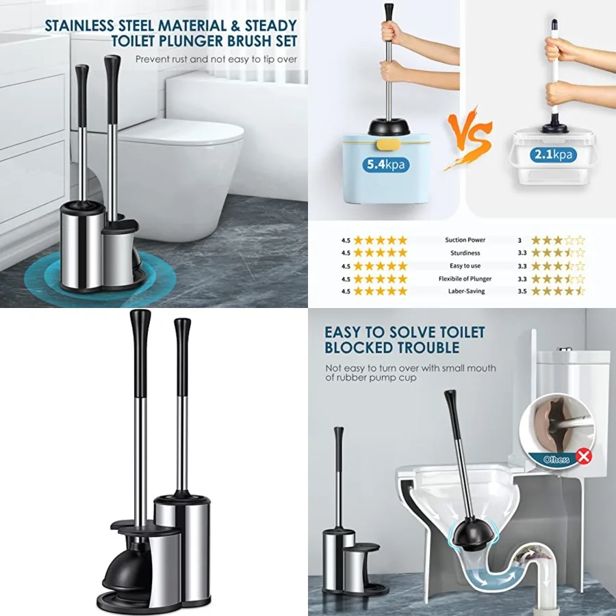 HAMITOR Toilet Plunger Bowl Brush Set: Hideaway Heavy Duty Toilet Plunger Scrubber Cleaner Holder Combo for Bathroom with Cover
HAMITOR Toilet Plunger Bowl Brush Set: Hideaway Heavy Duty Toilet Plunger Scrubber Cleaner Holder Combo for Bathroom with Cover