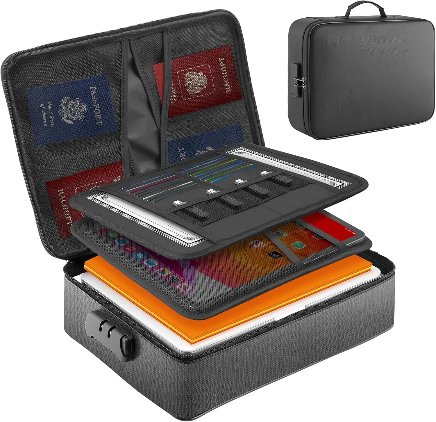 Огнестойкая сумка для документов, легкий водонепроницаемый органайзер для документов, органайзер для документов с замком, большая вместимость для домашнего офиса
Огнестойкая сумка для документов, легкий водонепроницаемый органайзер для документов, органайзер для документов с замком, большая вместимость для домашнего офиса