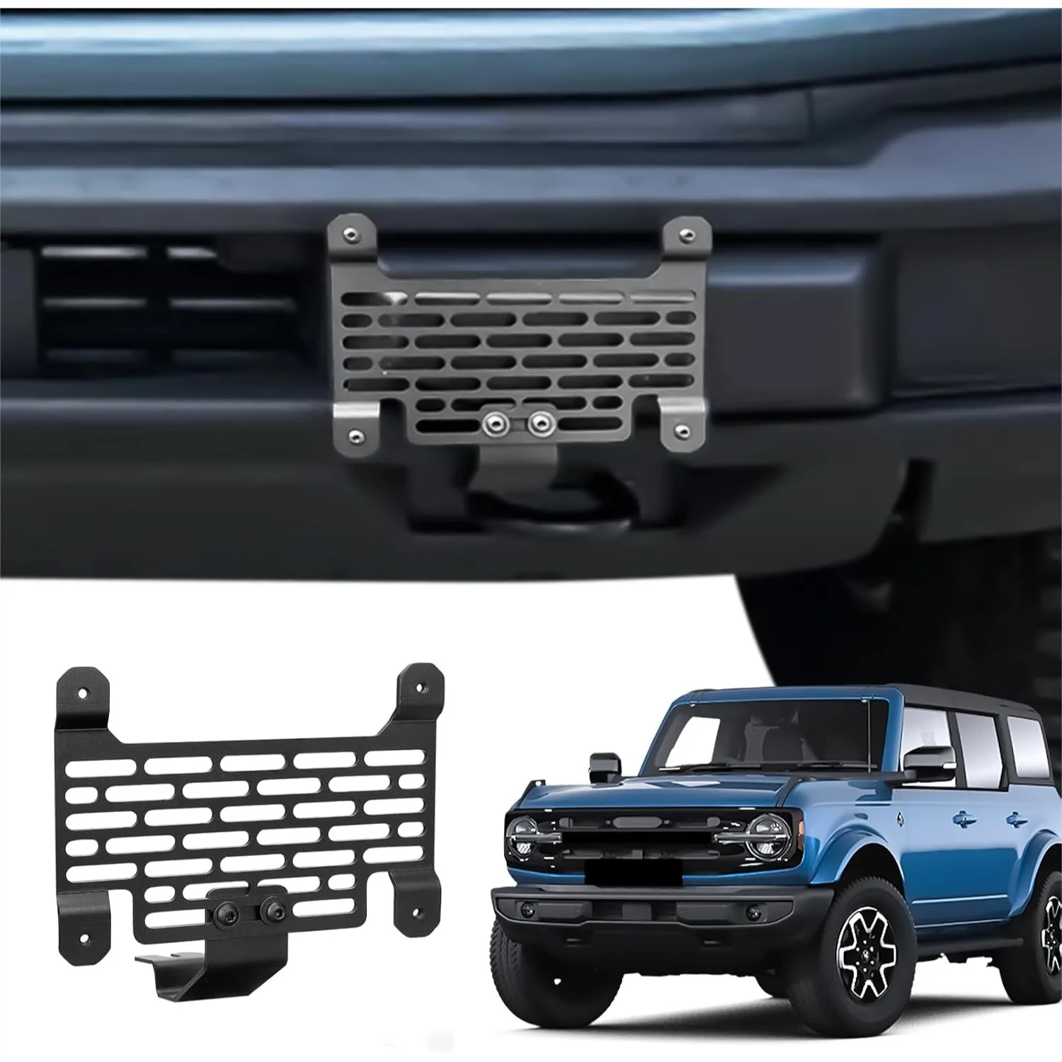 License Plate Holder Mount for 2021-2026 Bronco Standard Plastic Bumper with Adjustable Angle and Easy Bolt-On Installation
License Plate Holder Mount for 2021-2026 Bronco Standard Plastic Bumper with Adjustable Angle and Easy Bolt-On Installation