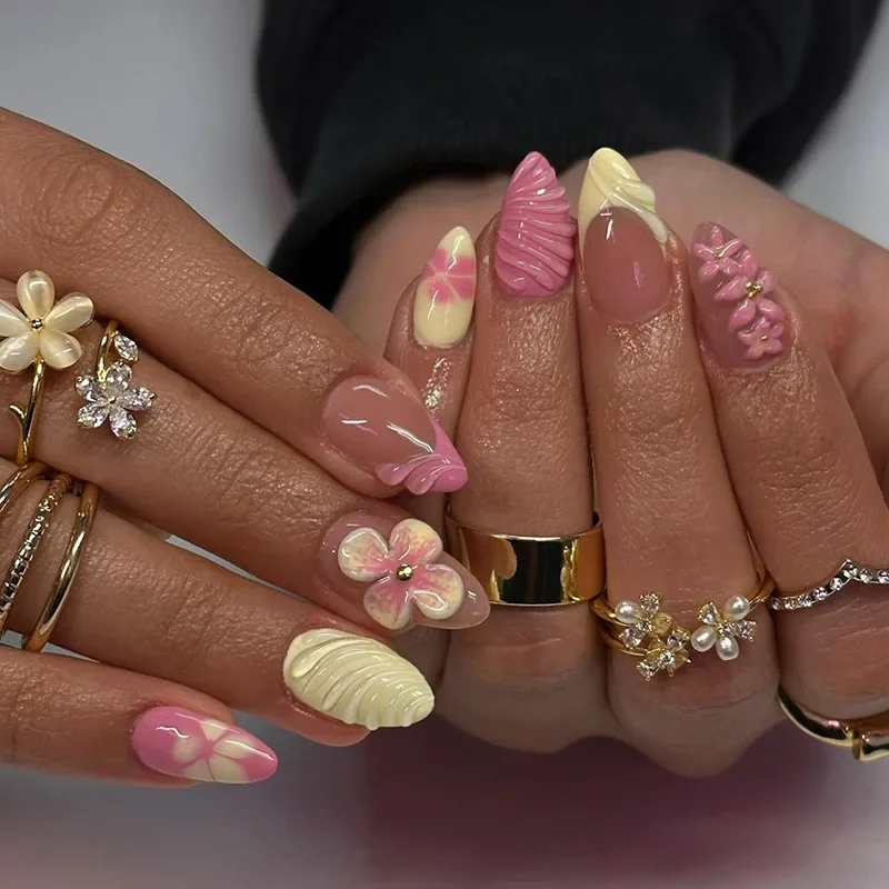 3D Flower Press On Nails, Pink & Cream Ombre Almond Fake Nails, Summer Pure Desire Ice White Nails, European American Ins Style Reusable Acrylic Nails 24PCS Set
3D Flower Press On Nails, Pink & Cream Ombre Almond Fake Nails, Summer Pure Desire Ice White Nails, European American Ins Style Reusable Acrylic Nails 24PCS Set