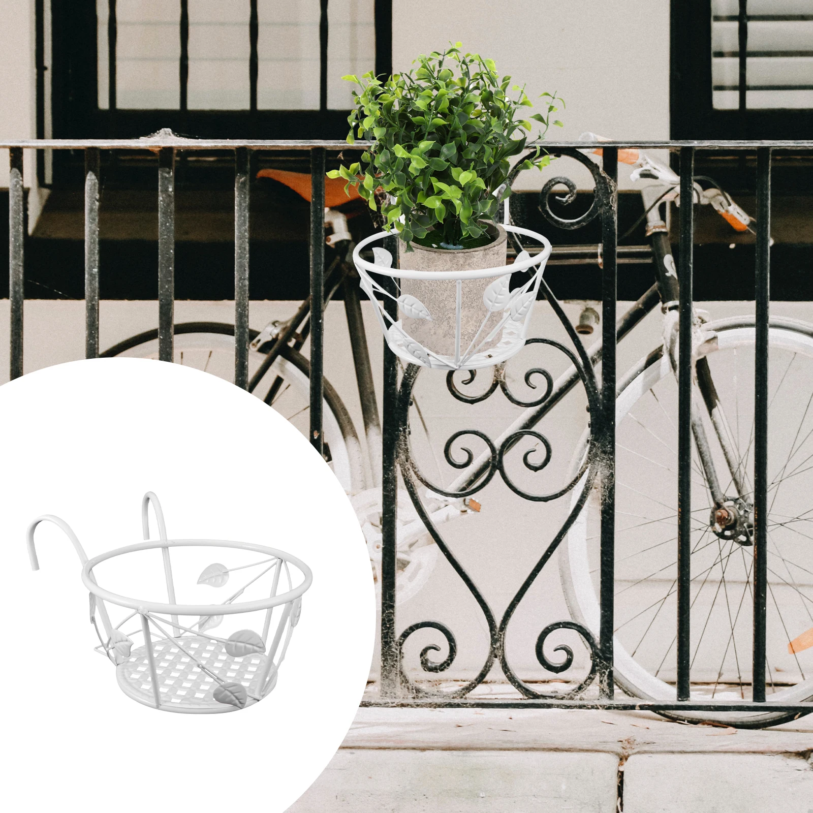1pc Hanging Flowerpot Iron Rack Railing Storage Rack for Balcony Railing White Leaf Plant Stand Storage Solution
1pc Hanging Flowerpot Iron Rack Railing Storage Rack for Balcony Railing White Leaf Plant Stand Storage Solution