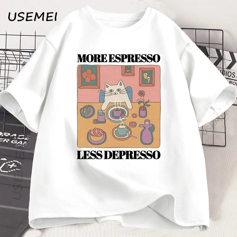 Funny More Espresso Less Depresso Cat T-Shirt Coffee Cat Trendy Graphic T Shirt Men Women Harajuku Cotton Short Sleeve Tees
Funny More Espresso Less Depresso Cat T-Shirt Coffee Cat Trendy Graphic T Shirt Men Women Harajuku Cotton Short Sleeve Tees