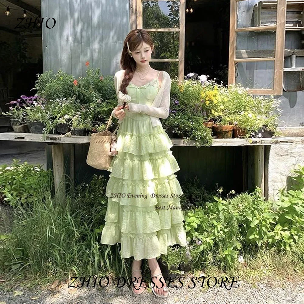 ZHIO Lovely Green Tiered Chiffon Porm Dress Photo Shoot with Bow Ankle Length Spaghetti Straps Casual Long Dress Customized
ZHIO Lovely Green Tiered Chiffon Porm Dress Photo Shoot with Bow Ankle Length Spaghetti Straps Casual Long Dress Customized