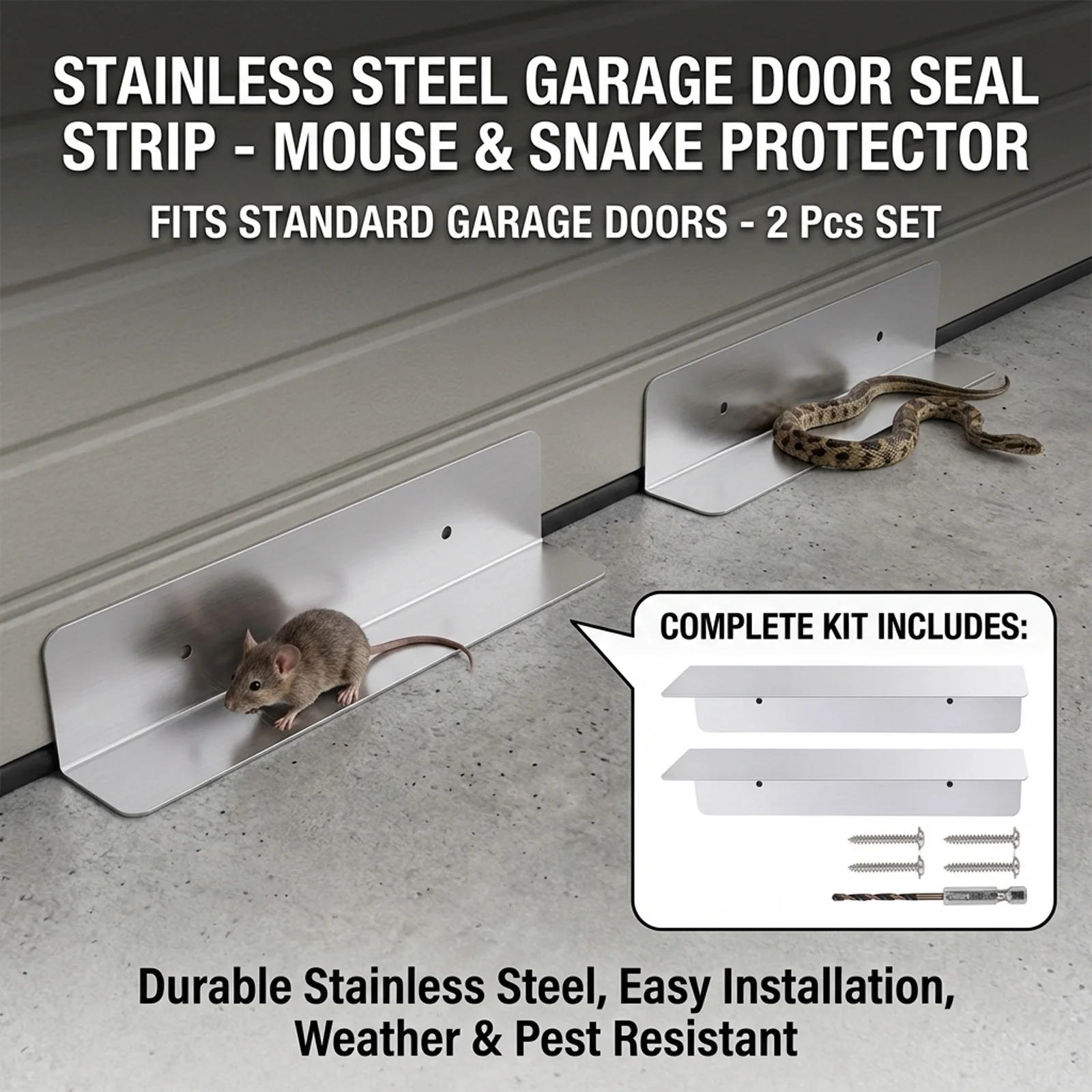 Stainless Steel Garage Door Seal Protector Rodent Proof Strip for Garage Doors Prevent Mice and Snakes Door Bottom Sealing
Stainless Steel Garage Door Seal Protector Rodent Proof Strip for Garage Doors Prevent Mice and Snakes Door Bottom Sealing