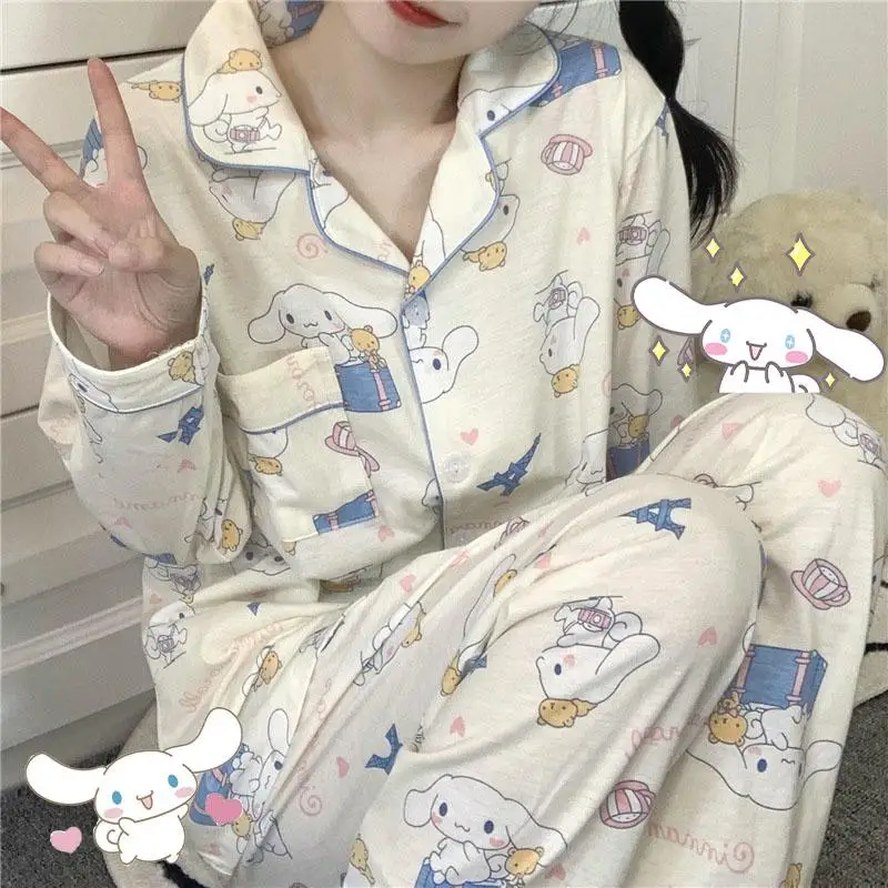 2Pcs Hello Kittys Women's Pajamas Set Kawaii Anime Cinnamoroll Kuromi Girls Sleepwear Spring Autumn Home Clothes Outside Comfort
2Pcs Hello Kittys Women's Pajamas Set Kawaii Anime Cinnamoroll Kuromi Girls Sleepwear Spring Autumn Home Clothes Outside Comfort