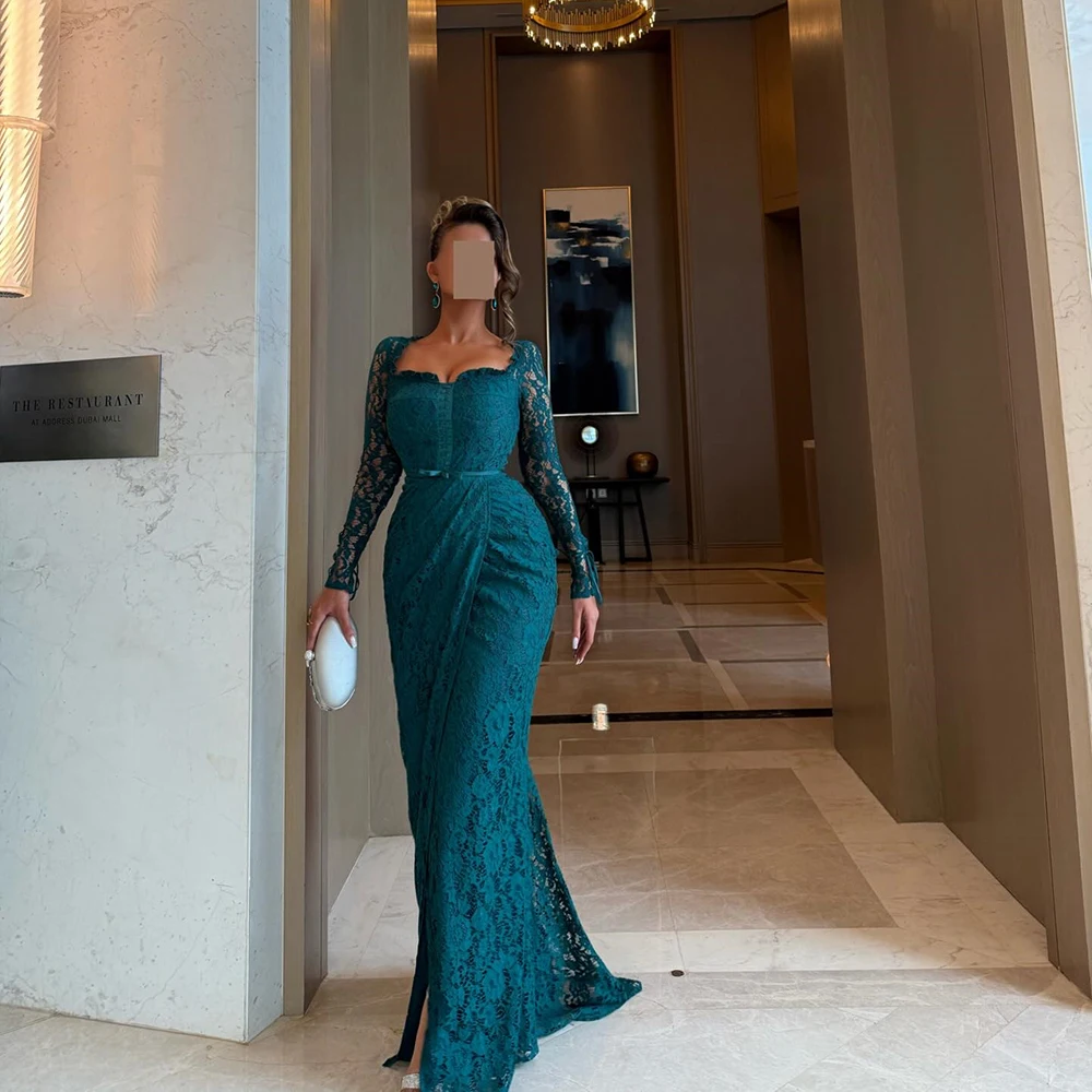 Customized Square Collar Lace Mermaid Evening Dress ILLUSION Full Sleeves With Sweep Train Party Gown Floor Length Prom Dress
Customized Square Collar Lace Mermaid Evening Dress ILLUSION Full Sleeves With Sweep Train Party Gown Floor Length Prom Dress