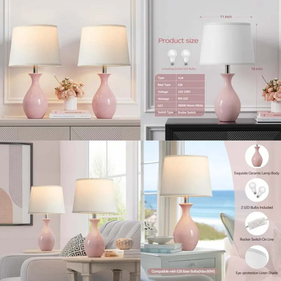Table Lamp Set of 2, Modern Ceramic Bedside Lamps for Night Stands, Classic Small Lamp Nightstand Lamp for Bedroom Living Room
Table Lamp Set of 2, Modern Ceramic Bedside Lamps for Night Stands, Classic Small Lamp Nightstand Lamp for Bedroom Living Room