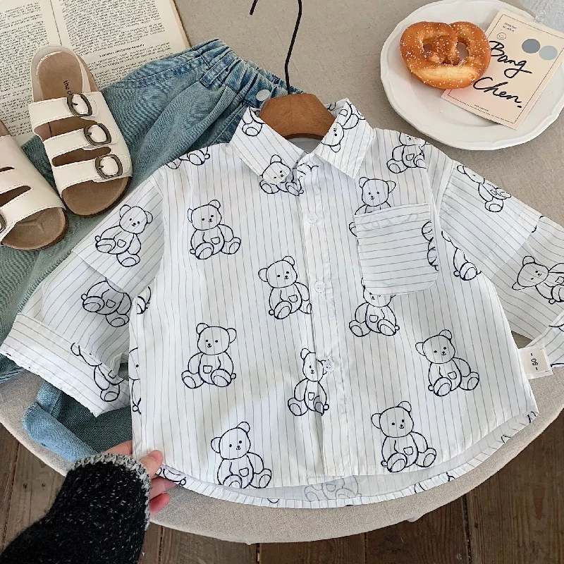 Boys' shirts, boys' shirts, spring jackets, 2025 white printed teddy bear shirts, children's outdoor sportswear clothing
Boys' shirts, boys' shirts, spring jackets, 2025 white printed teddy bear shirts, children's outdoor sportswear clothing