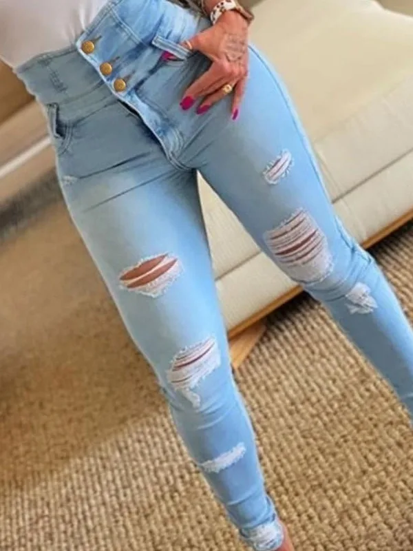 Women's High Waist Faded Denim Jeans Hole Punching Trendy Slim Fit Cotton High Elasticity Winter Fashion Casual Trousers
Women's High Waist Faded Denim Jeans Hole Punching Trendy Slim Fit Cotton High Elasticity Winter Fashion Casual Trousers