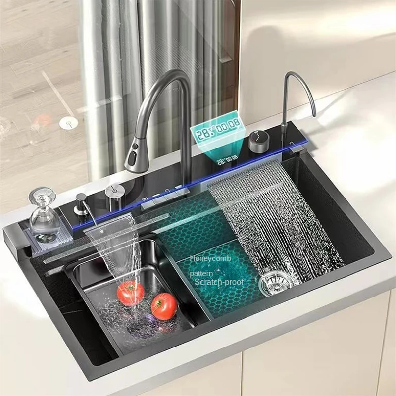Kitchen Sink 304 Stainless Steel Large Single Slot Whale Integrated Digital Display Rain Faucet Set Vegetable Washing Dasin
Kitchen Sink 304 Stainless Steel Large Single Slot Whale Integrated Digital Display Rain Faucet Set Vegetable Washing Dasin