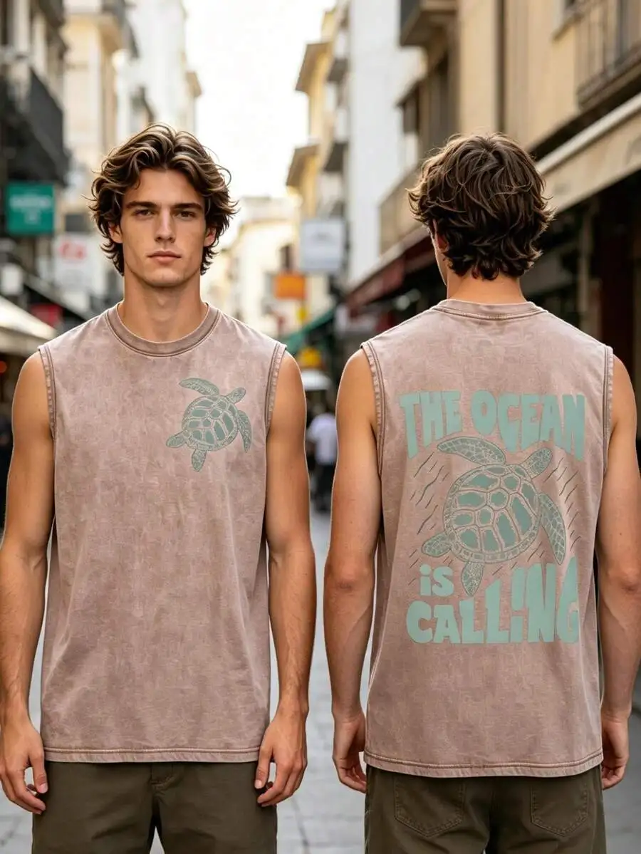 Mens Water Washed Sleeveless Tank Top With Turtle Print Summer Casual Breathable Vest
Mens Water Washed Sleeveless Tank Top With Turtle Print Summer Casual Breathable Vest