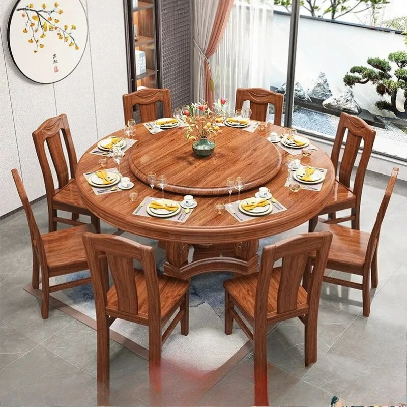 Walnut solid wood round dining table with turntable 10 people household large round table apartment dining table combination
Walnut solid wood round dining table with turntable 10 people household large round table apartment dining table combination