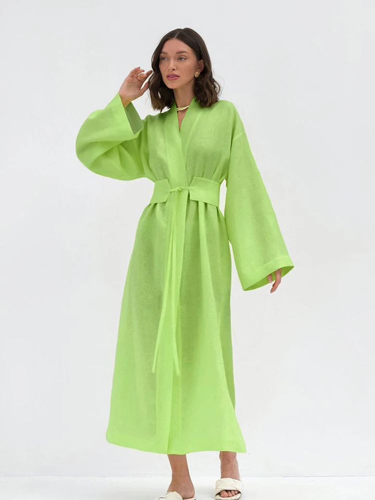 NHKDSASA Cotton Linen Long Green Summer Dresses Woman Belt Notched Office Women Dress A-Line Elegant Split Dress Robe Femme 2023
NHKDSASA Cotton Linen Long Green Summer Dresses Woman Belt Notched Office Women Dress A-Line Elegant Split Dress Robe Femme 2023