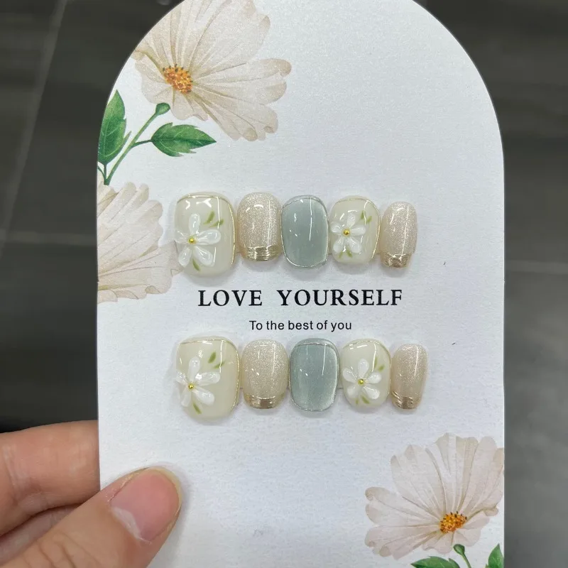 Handmade Green Artificial Nails Set Reusable Woman Fake Nail Summer Glue on Nails Girl Flower Nails Press on With Box and Tools
Handmade Green Artificial Nails Set Reusable Woman Fake Nail Summer Glue on Nails Girl Flower Nails Press on With Box and Tools