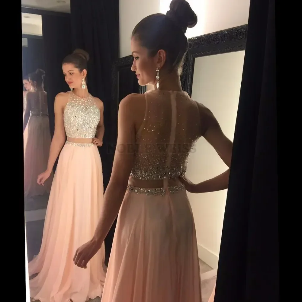 Pink Prom Dress Crystal Beaded Top Tulle Elegant Long Prom Gown See Through Back Sweep Train Chiffon Evening Gown Customized
Pink Prom Dress Crystal Beaded Top Tulle Elegant Long Prom Gown See Through Back Sweep Train Chiffon Evening Gown Customized