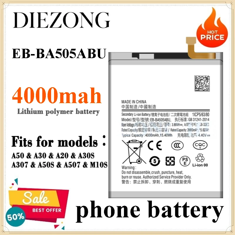 Brand New EB-BA505ABU 4000mAh Battery for Samsung Galaxy A50/A30/A20/M10S/M107 Mobile Phone Batteries
Brand New EB-BA505ABU 4000mAh Battery for Samsung Galaxy A50/A30/A20/M10S/M107 Mobile Phone Batteries