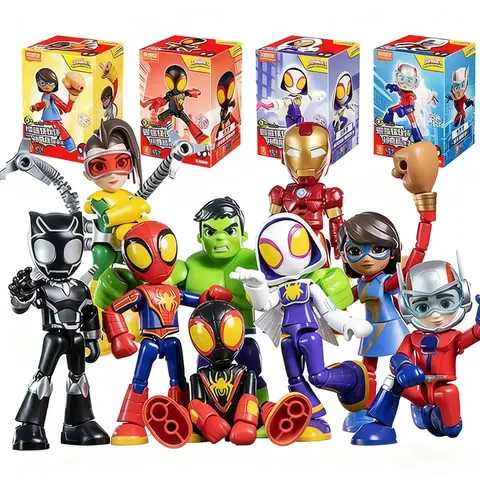 Blokees Spider Man Miles Morales Action Figure Toy 12cm Iron Man Hulk Black Panther Spider Gwen Assembly Building Blocks Gifts