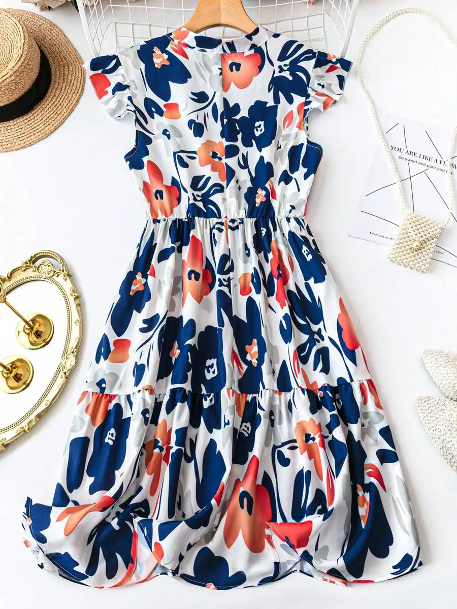 Womens Summer Floral Print Cap Sleeve Tiered A-Line Dress
Womens Summer Floral Print Cap Sleeve Tiered A-Line Dress