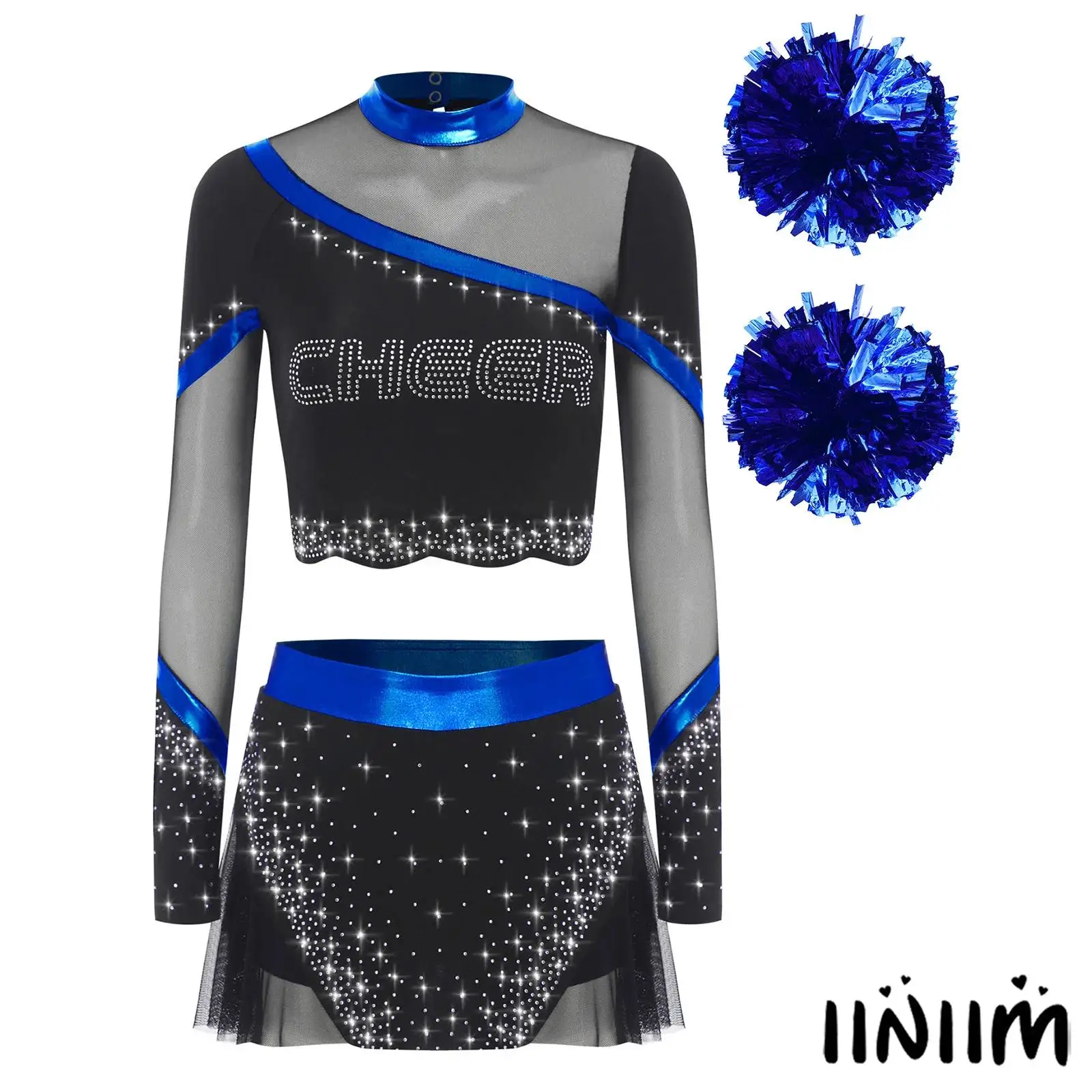 Womens Professional Cheer Uniform Kit Glittering Crop Top Dance Skirt And Pom Poms Competition Events Cheerleading Outfit
Womens Professional Cheer Uniform Kit Glittering Crop Top Dance Skirt And Pom Poms Competition Events Cheerleading Outfit