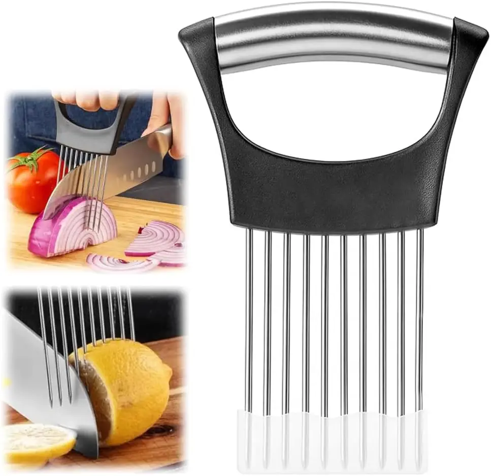 Stainless Steel Onion Slicer Holder with Protective Case, Multifunctional Kitchen Slicing Tool for Vegetables, Meat, and More
Stainless Steel Onion Slicer Holder with Protective Case, Multifunctional Kitchen Slicing Tool for Vegetables, Meat, and More
