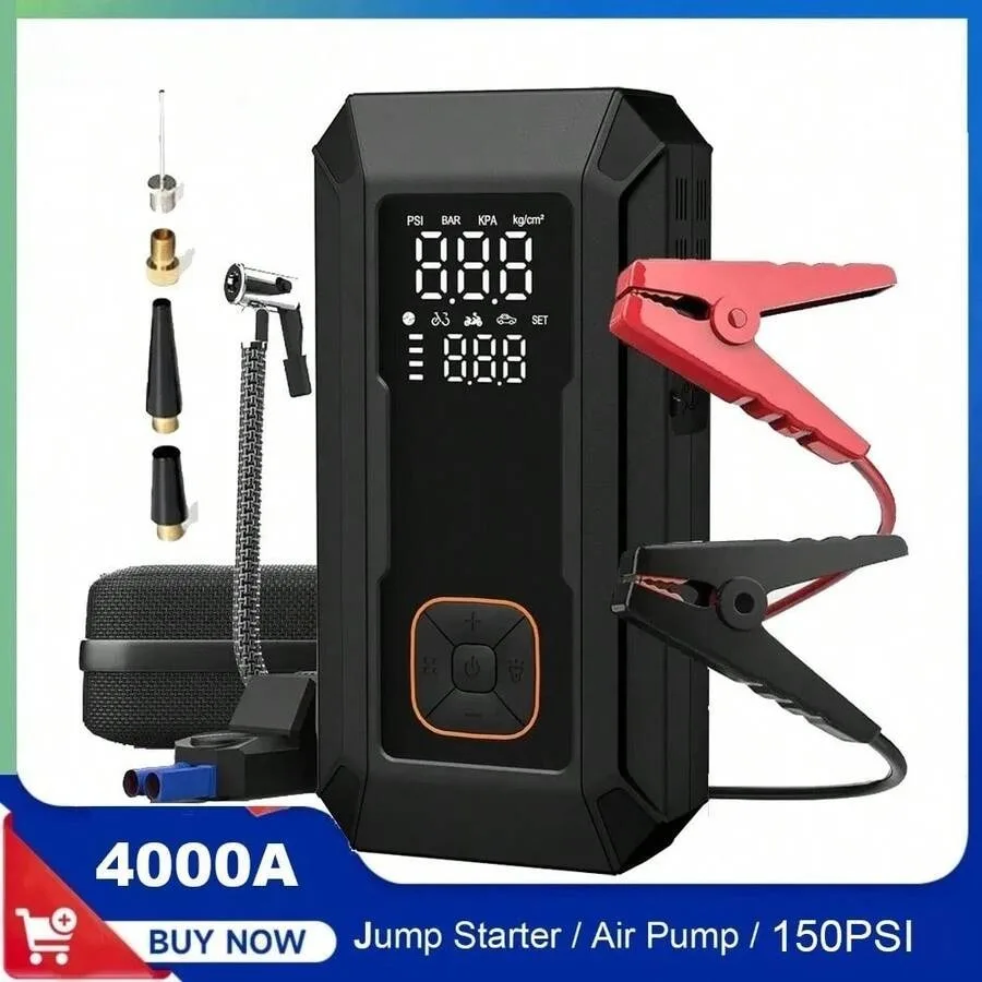4000A Car Jump Starter With Air Pump Auto Battery Booster and150PSI Tire Inflator Jump Starter With Air Compressor
4000A Car Jump Starter With Air Pump Auto Battery Booster and150PSI Tire Inflator Jump Starter With Air Compressor