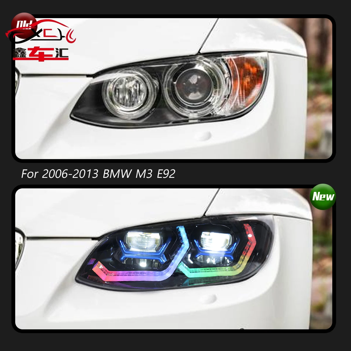 Автомобильные аксессуары TYPY для BMW M3 E92: фары RGB 2006-2013, модифицированные под новые динамические светодиодные фары с функцией поворотников и дневных ходовых огней (DRL).
Автомобильные аксессуары TYPY для BMW M3 E92: фары RGB 2006-2013, модифицированные под новые динамические светодиодные фары с функцией поворотников и дневных ходовых огней (DRL).