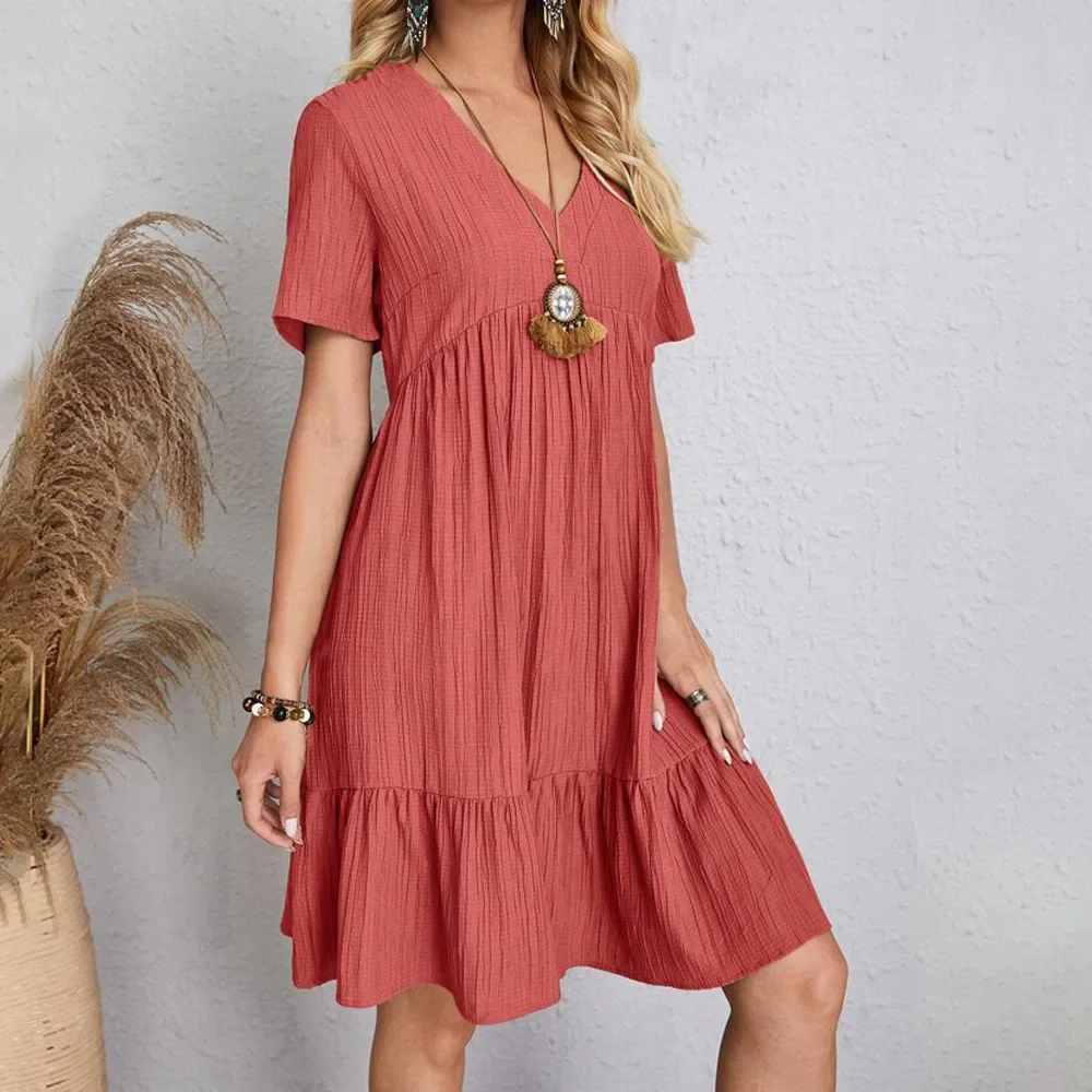 Summer Fashion New Women's Mini Dress Women's Solid Color Pleated Dress Women's Casual Dress
Summer Fashion New Women's Mini Dress Women's Solid Color Pleated Dress Women's Casual Dress