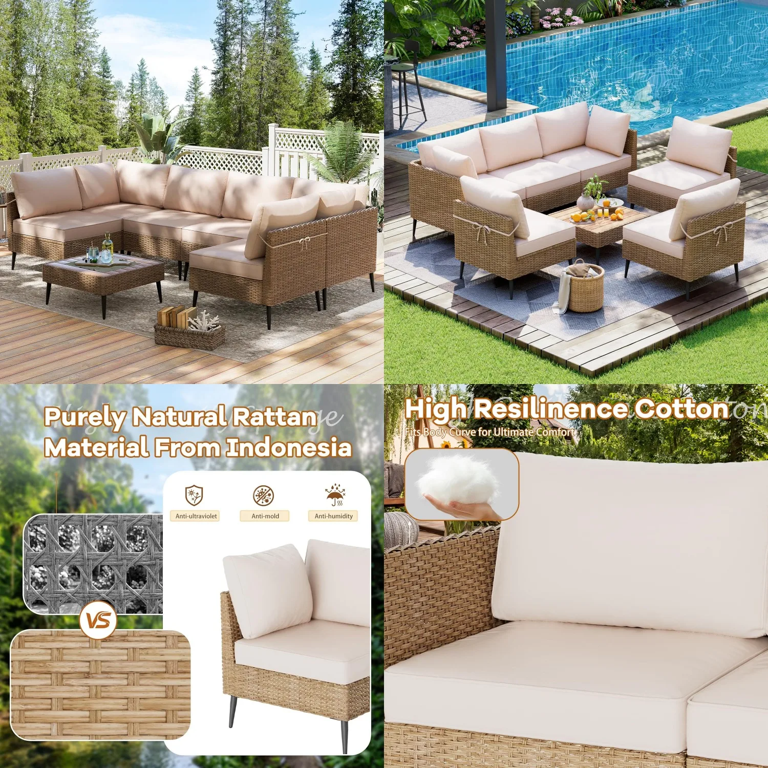 7pc PE Rattan Sectional Sofa Set Waterproof Cushion Garden Balcony Porch Customized
7pc PE Rattan Sectional Sofa Set Waterproof Cushion Garden Balcony Porch Customized