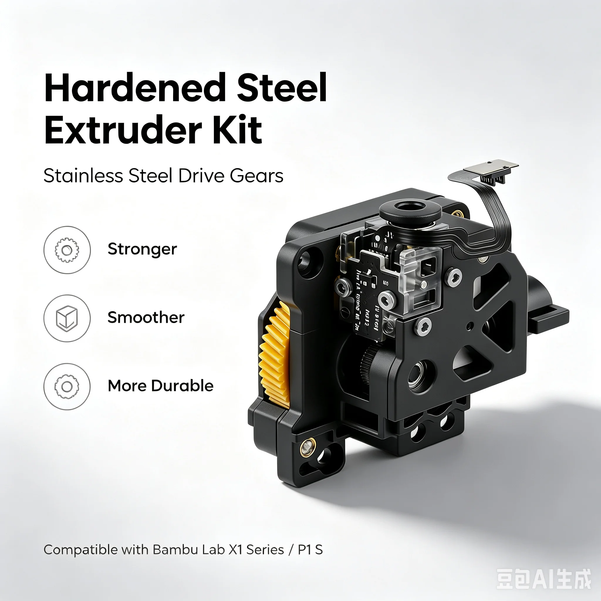 3D Printer Hardened Steel Extruder With Stainless Steel Drive Gears Replacement Extruder Kit Compatible Bambu Lab X1 Series P1 S