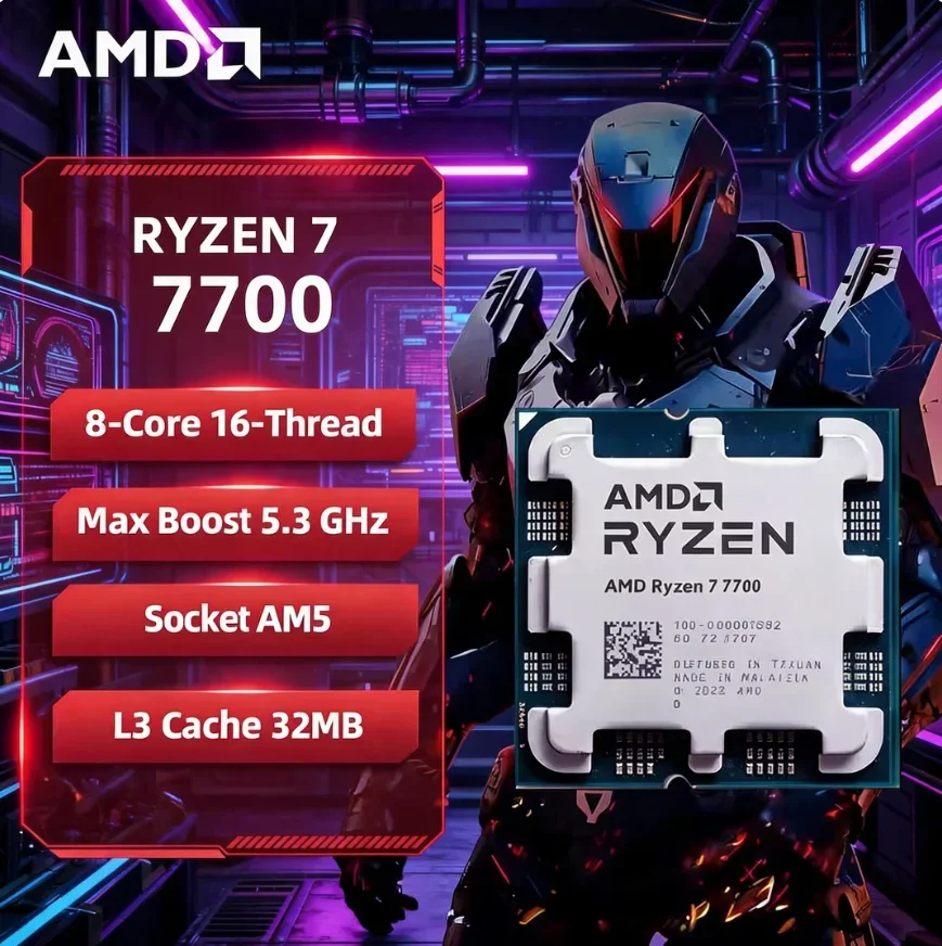 AMD Ryzen 7 7700 R7 7700 CPU 8-Core 16-Thread 5.3GHz Unlocked Desktop Processor Socket AM5 Gaming CPU OEM Box
AMD Ryzen 7 7700 R7 7700 CPU 8-Core 16-Thread 5.3GHz Unlocked Desktop Processor Socket AM5 Gaming CPU OEM Box