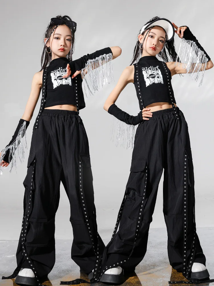 Girls Punk Hip Hop Clothes Jazz Dance Crop Tops Baggy Pants Black Performance Suit Modern Dance Costume Kids Stage Wear BL14287
Girls Punk Hip Hop Clothes Jazz Dance Crop Tops Baggy Pants Black Performance Suit Modern Dance Costume Kids Stage Wear BL14287