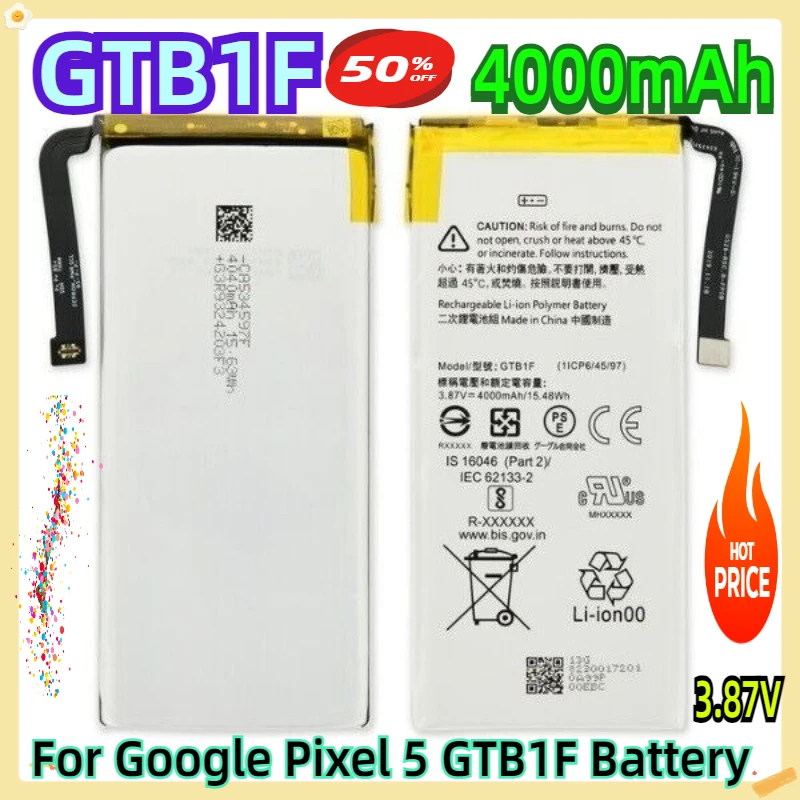 For Google Pixel 5 GTB1F 4000mAh 3.87V Battery
For Google Pixel 5 GTB1F 4000mAh 3.87V Battery