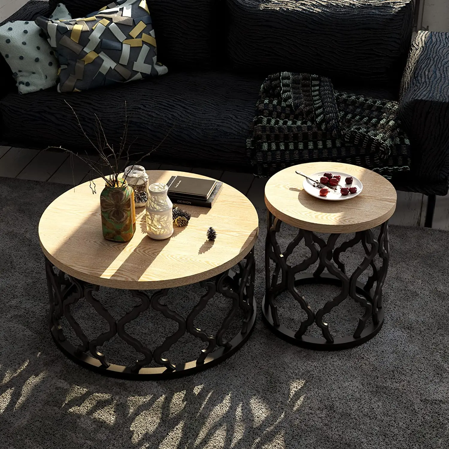 Farmhouse Coffee Table Set Of 2, Distressed Wood Top Table With Curved Motif Frame Base Round Side Table
Farmhouse Coffee Table Set Of 2, Distressed Wood Top Table With Curved Motif Frame Base Round Side Table