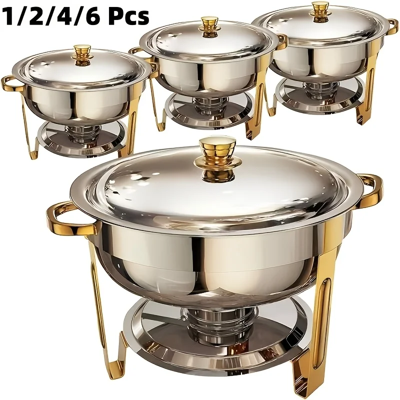 6/9QT Chafing Dishes For Buffet, 1/2/4/6 Pack Round Chafing Dish Buffet Set, High Grade Stainless Steel Buffet Food Warmers Sets For Catering Events Parties Dinners With Complete Set, Golden And Silver, Only For Cooking
6/9QT Chafing Dishes For Buffet, 1/2/4/6 Pack Round Chafing Dish Buffet Set, High Grade Stainless Steel Buffet Food Warmers Sets For Catering Events Parties Dinners With Complete Set, Golden And Silver, Only For Cooking