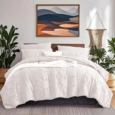 7-Pcs Bohemian tufted Comforter sets, soft comfort, Bedding Sets, room decor, all-seasons, ideal gift, Queen/King