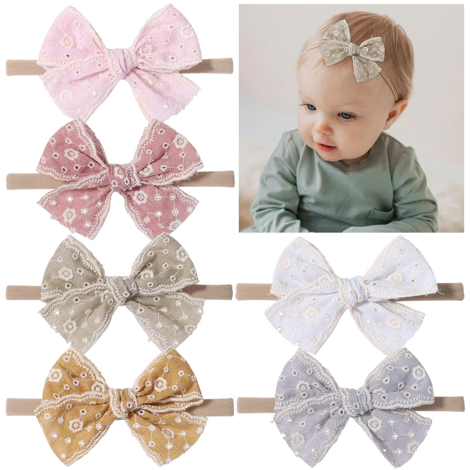 24pc/lot 3.6Inch Lace Hair Bow Nylon Headbands Baby Bows Hair Clips Kid Girls Lace Embroidery Knotbow Hairpins Children Headwear
24pc/lot 3.6Inch Lace Hair Bow Nylon Headbands Baby Bows Hair Clips Kid Girls Lace Embroidery Knotbow Hairpins Children Headwear