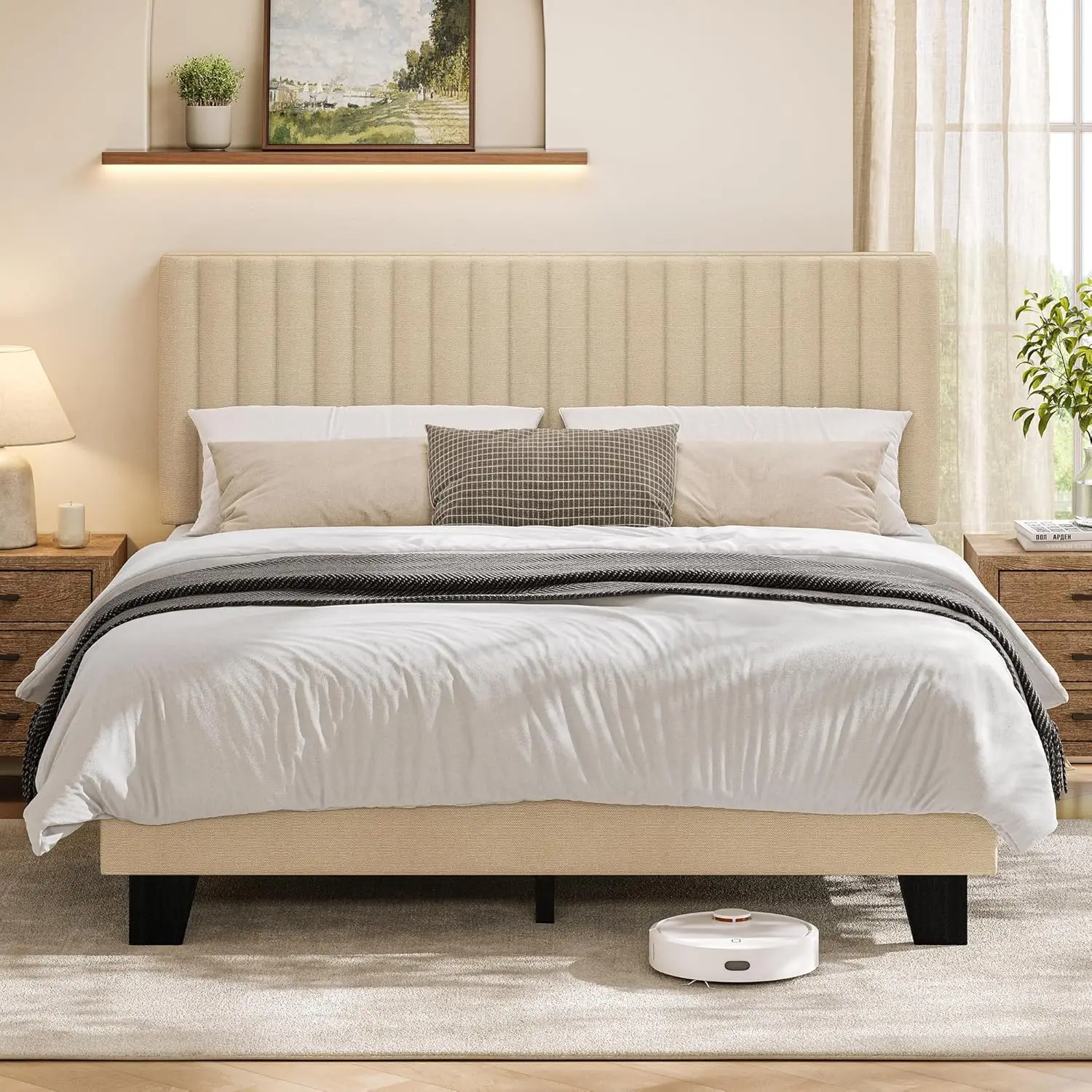 Full Size Bed Frame with Upholstered Headboard, Linen Platform Bed Frame with Wooden & Metal Slats Support, Storage, Customized
Full Size Bed Frame with Upholstered Headboard, Linen Platform Bed Frame with Wooden & Metal Slats Support, Storage, Customized