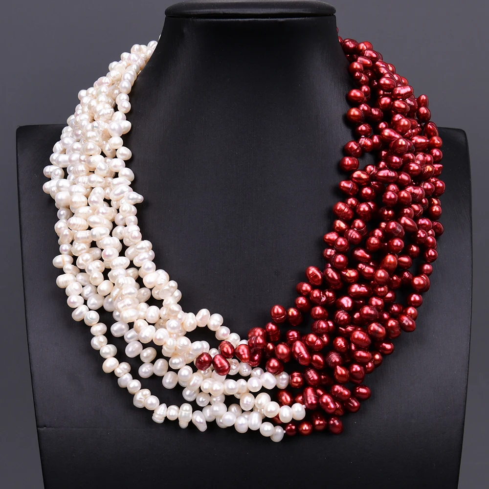 G-G 18'' 7 Rows Natural White Wine Red Color Rice Shape Pearl Necklace Handmade Gifts For Lady
G-G 18'' 7 Rows Natural White Wine Red Color Rice Shape Pearl Necklace Handmade Gifts For Lady