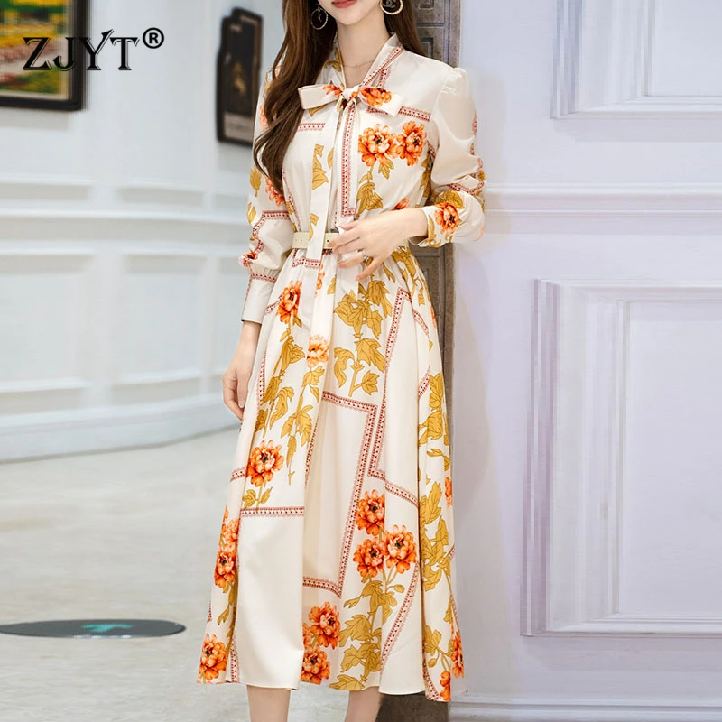 ZJYT Runway Fashion Spring Floral Print Dress Woman 2025 Designer Bow Collar Long Sleeve Casual Midi Holiday Dress Female Robe
ZJYT Runway Fashion Spring Floral Print Dress Woman 2025 Designer Bow Collar Long Sleeve Casual Midi Holiday Dress Female Robe