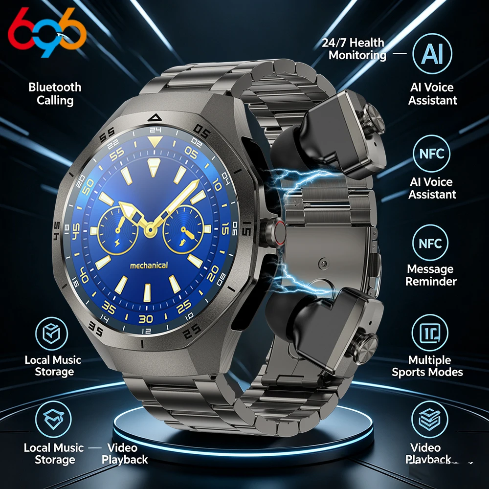 2-in-1 Bluetooth Earphones Smart Watch 24H Health Monitor NFC Men Women Sports Local Music Smartwatch With Built-in Headphones
2-in-1 Bluetooth Earphones Smart Watch 24H Health Monitor NFC Men Women Sports Local Music Smartwatch With Built-in Headphones