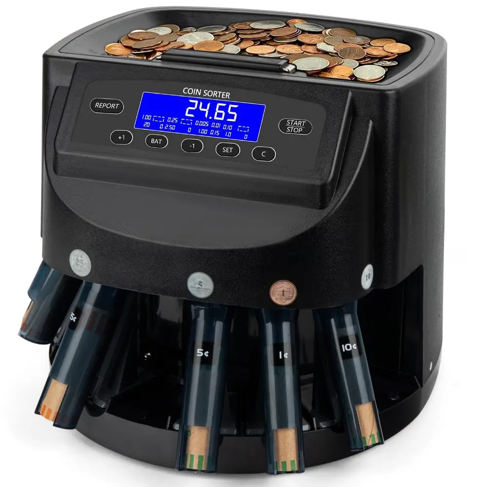 Counter Coin Sorters Machine with LCD Display for USD Coin 1 5 10 25 1 Sorts up to 270 Coins Min Holds 2000 Coins 5 Coin Bins a
Counter Coin Sorters Machine with LCD Display for USD Coin 1 5 10 25 1 Sorts up to 270 Coins Min Holds 2000 Coins 5 Coin Bins a