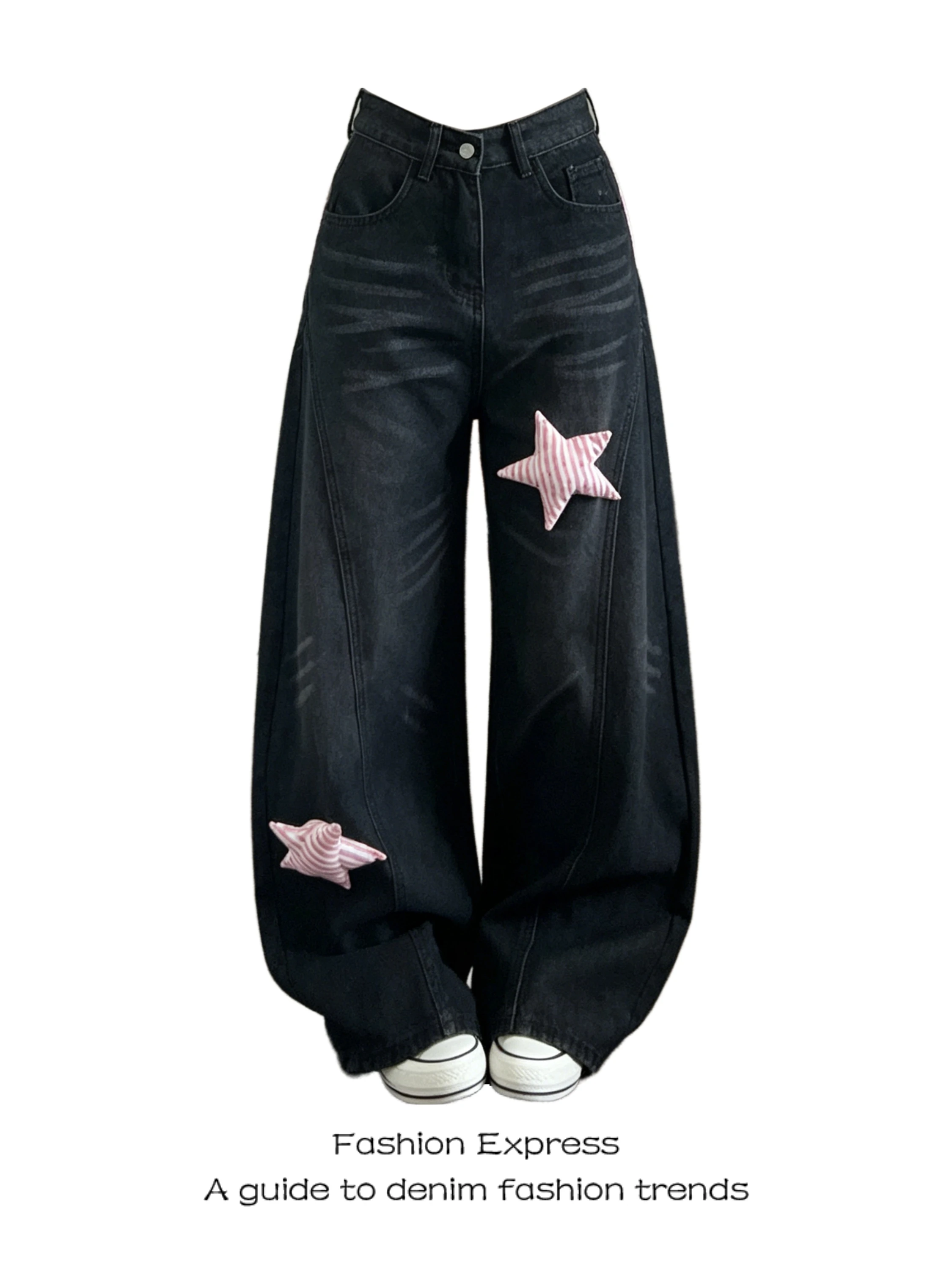 Black Denim Jeans Women's Star Embellished High Waist Wide Leg Washed out Trousers American Style Floor Length Knife
Black Denim Jeans Women's Star Embellished High Waist Wide Leg Washed out Trousers American Style Floor Length Knife
