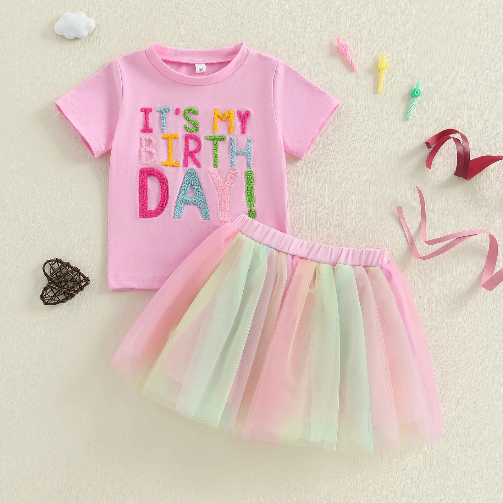 2-7 Year Old Baby Girl Birthday Outfit Short Sleeve 3D Letters T-shirt Rainbow Tutu Skirt Toddler Girl Summer Clothes Party Gift
2-7 Year Old Baby Girl Birthday Outfit Short Sleeve 3D Letters T-shirt Rainbow Tutu Skirt Toddler Girl Summer Clothes Party Gift